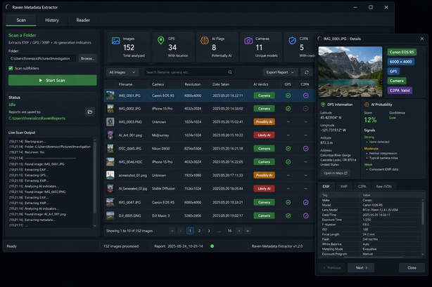 Raven Metadata Extractor interface